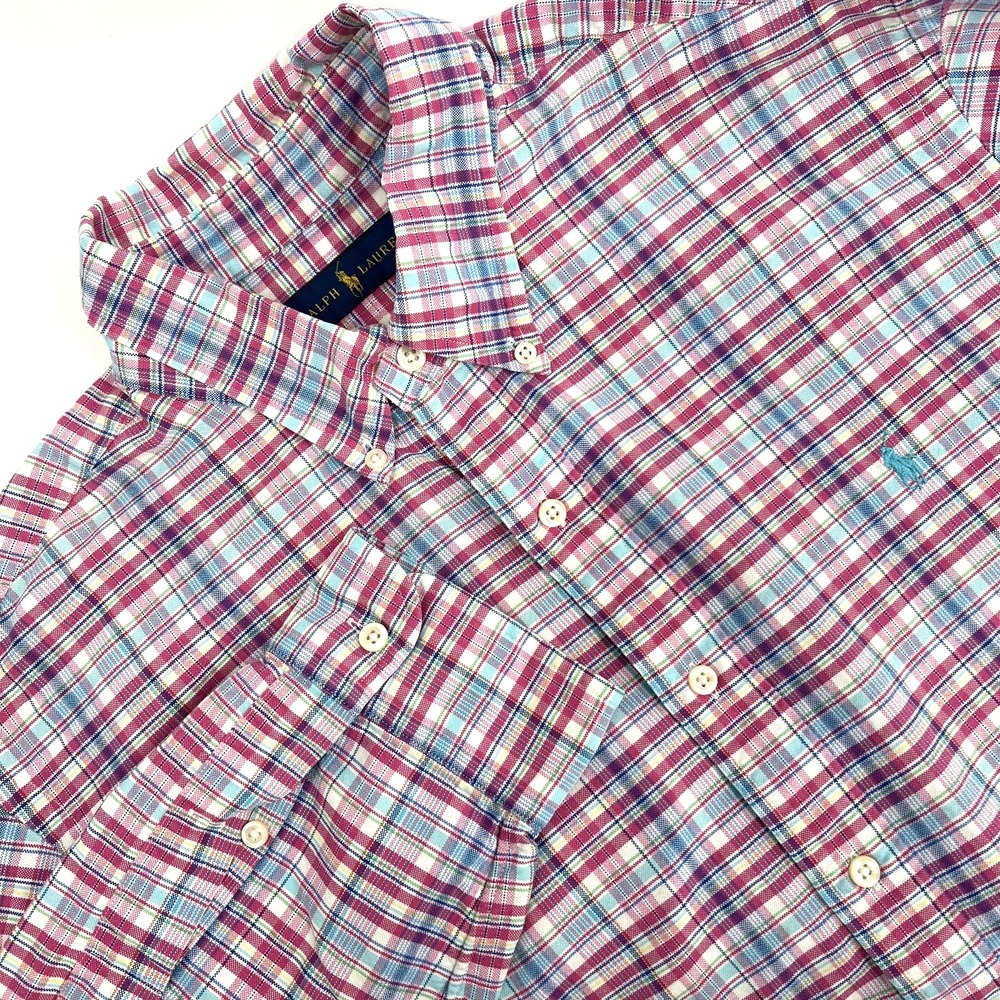 RALPH LAUREN Mens XL Pink Plaid Heavyweight Cotton Long-Sleeve Button-Down Shirt